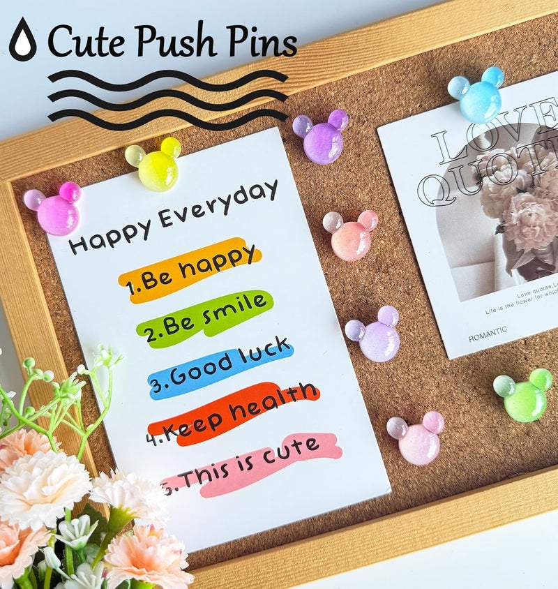 Tandarui 24 Pcs Thumb Tacks,Cute Push Pins,Colorful Decorative Pins,Mouse Tacks,for Bulletin Board,Cork Board,Class Decor Office or Home (24 Pcs - Gradient) - Image 4